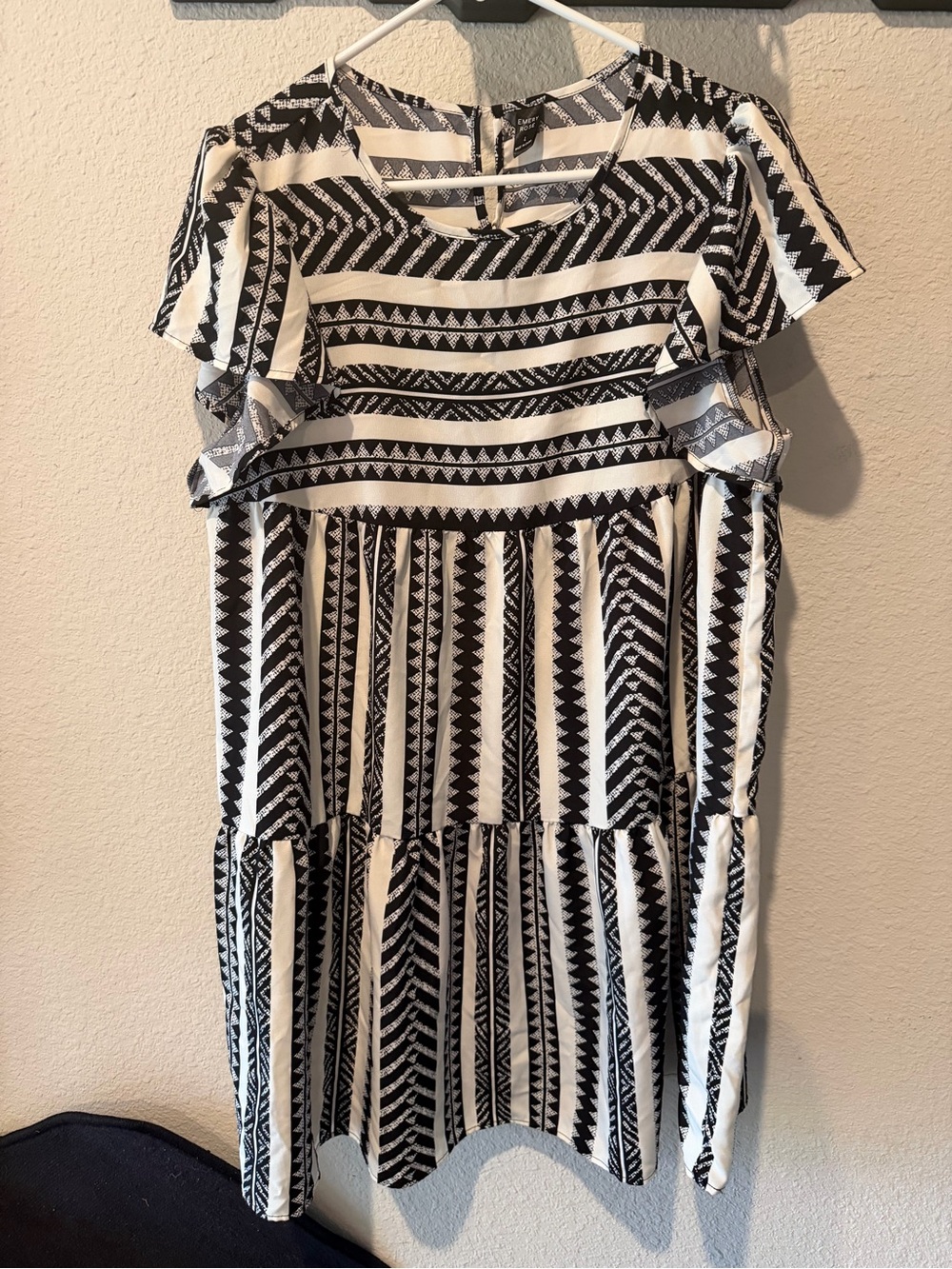 Black & White Geometric Tiered Midi Dress